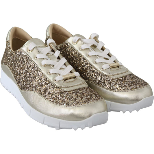 Jimmy Choo Antique Gold Glitter Leather Sneakers 192954492823