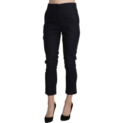 Ermanno Scervino Black High Waist Capri Cropped Cotton Pants