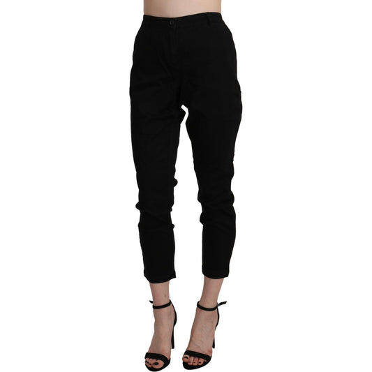 Acht Black High Waist Skinny Cropped Cotton Capri Pant PAN71211-42