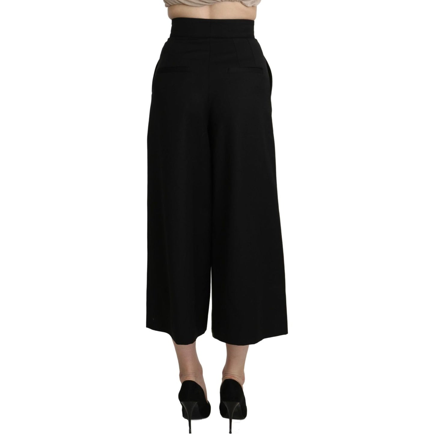 Dolce & Gabbana Black Wide Wool Leg Cropped Trouser Pant PAN71315-36