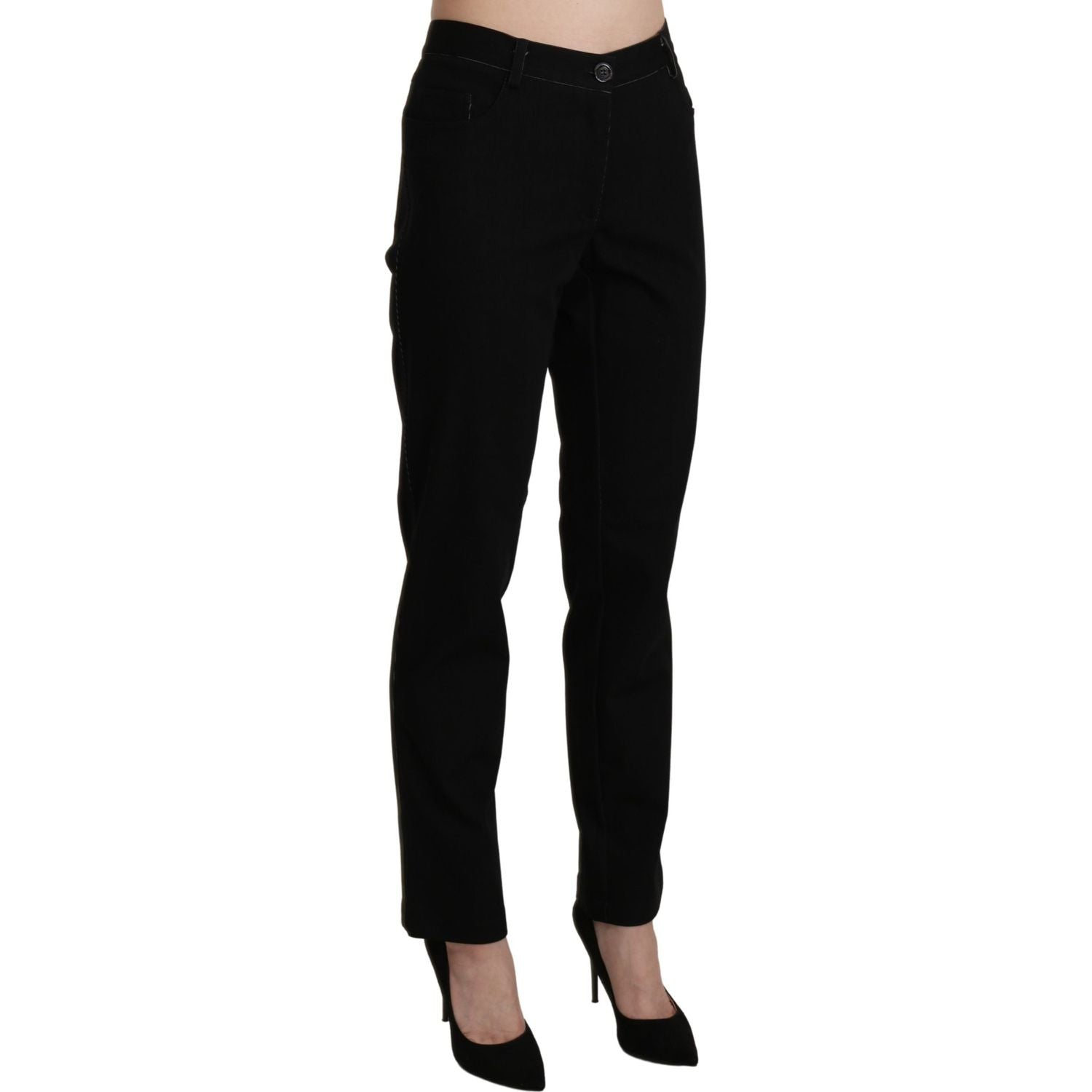 BENCIVENGA Black High Waist Straight Casual Trouser Pant
