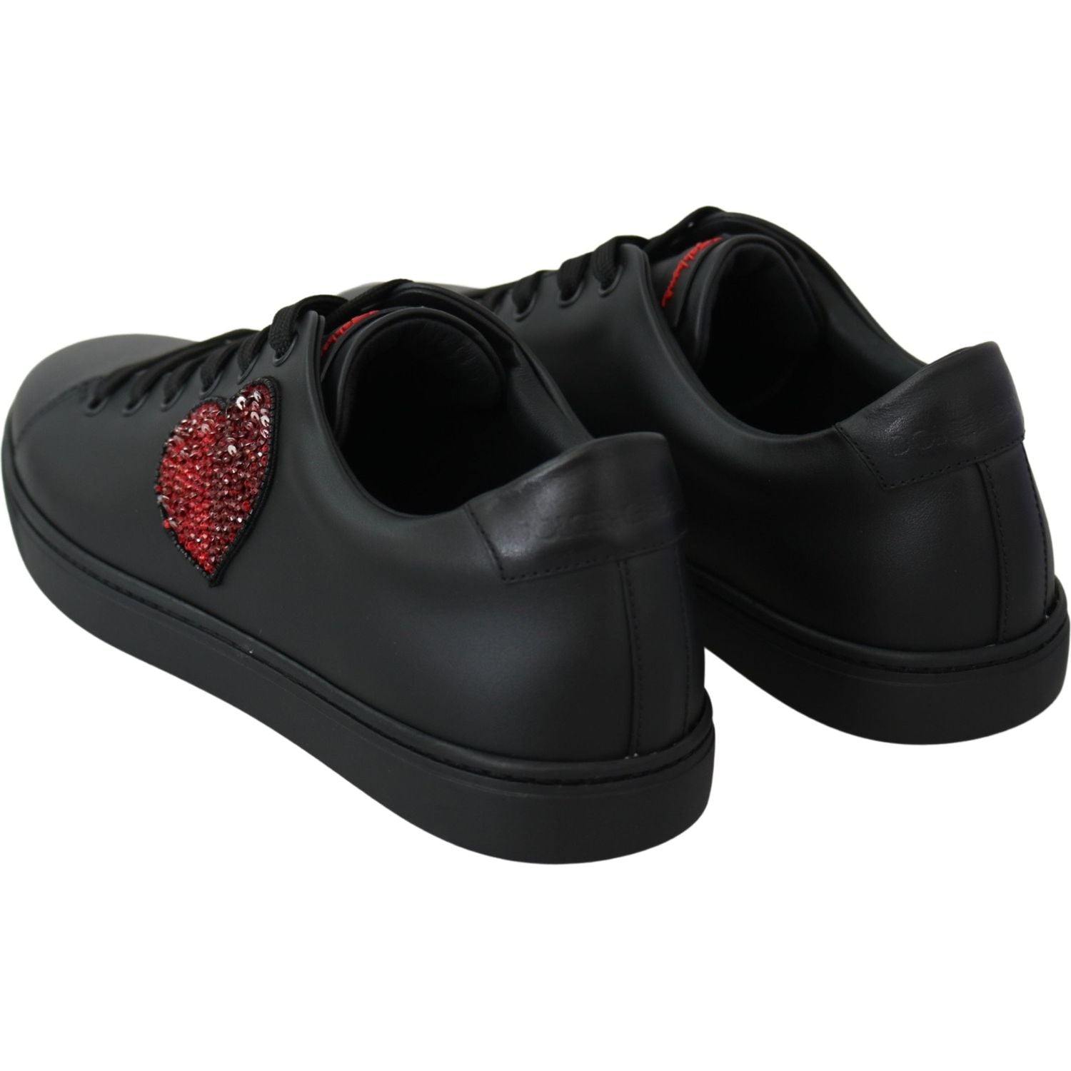 Dolce & Gabbana Black Leather Love Heart Sneakers Womens Shoes