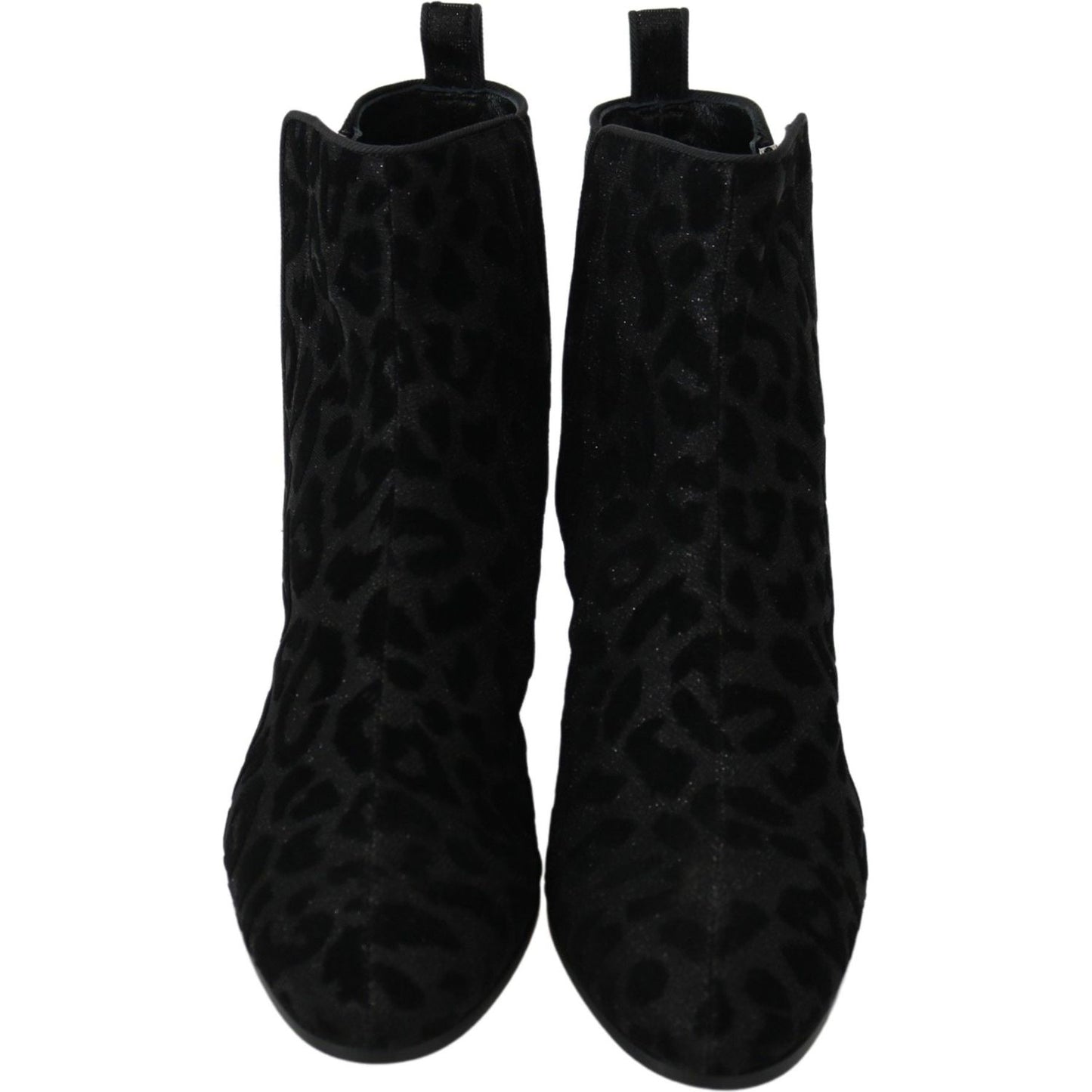 Dolce & Gabbana Black Leopard Short Boots Zipper Shoes