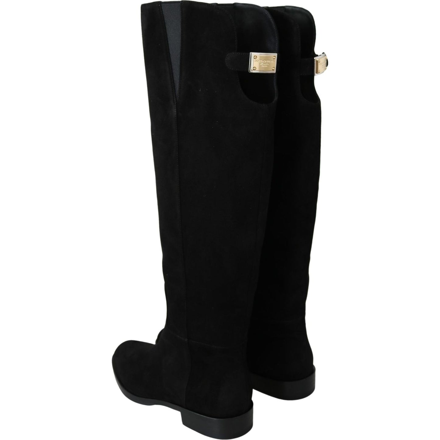 Dolce & Gabbana Black Suede Knee High Flat Boots Shoes