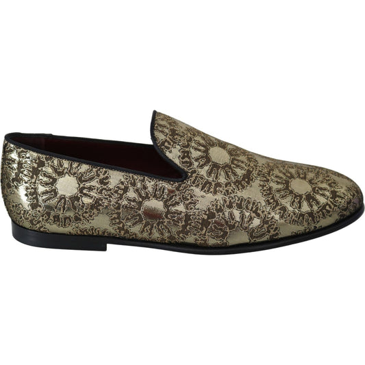 Dolce & Gabbana Gold Jacquard Flats Mens Loafers Shoes MV3488-39