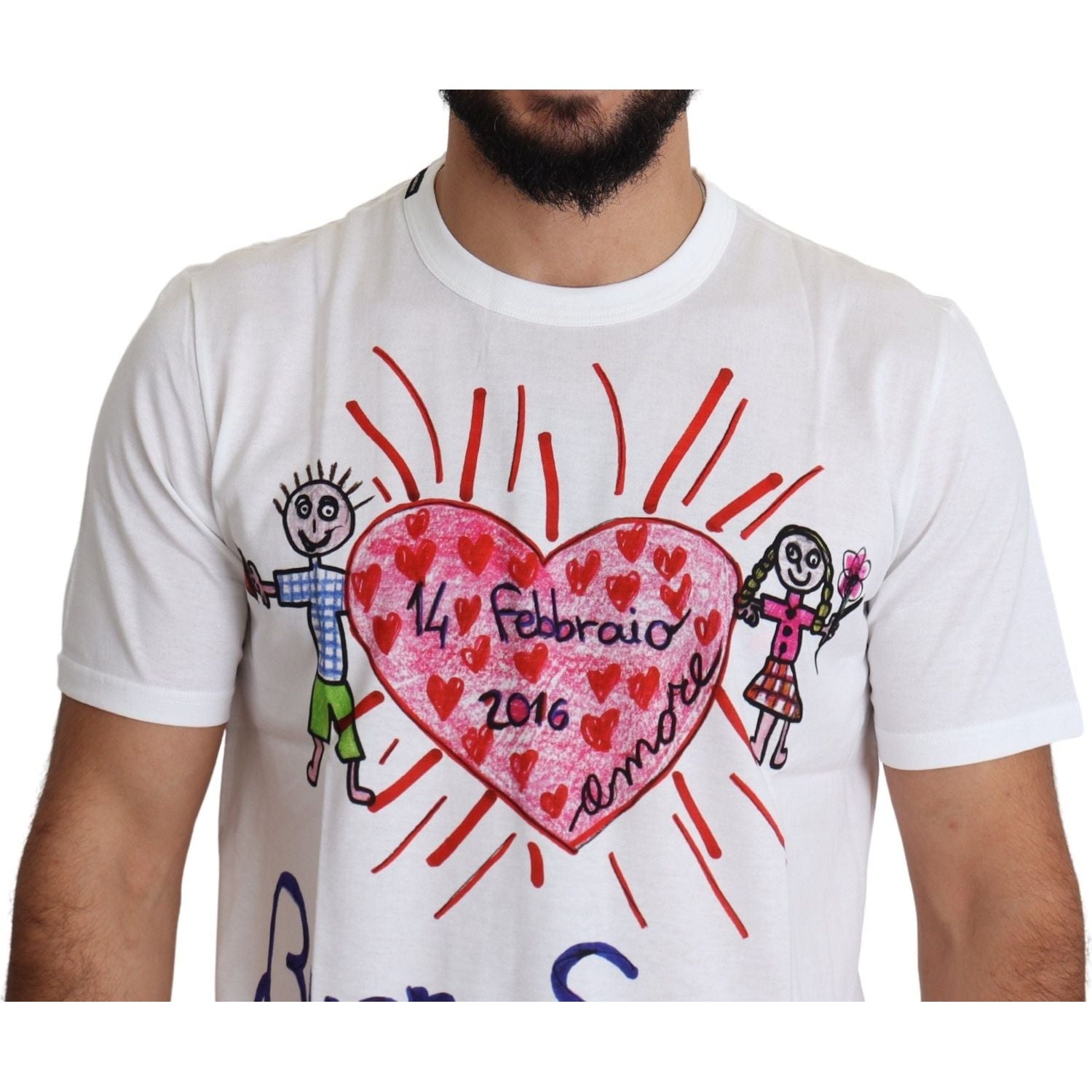 Dolce & Gabbana White Saint Valentine Hearts Print Men  T-shirt