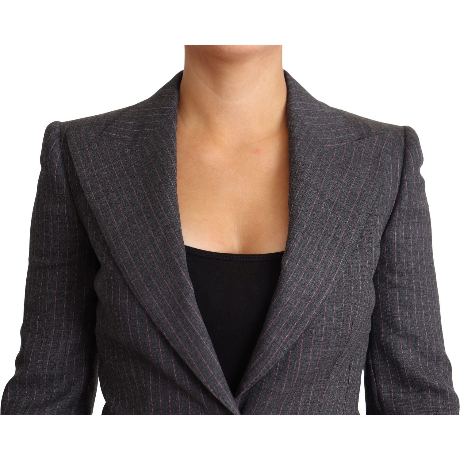 Dolce & Gabbana Gray Single Breasted Fitted Blazer Wool Jacket