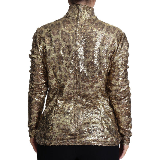 Dolce & Gabbana Brown Leopard Fit Turtleneck Sequin Sweater TSH5689-46