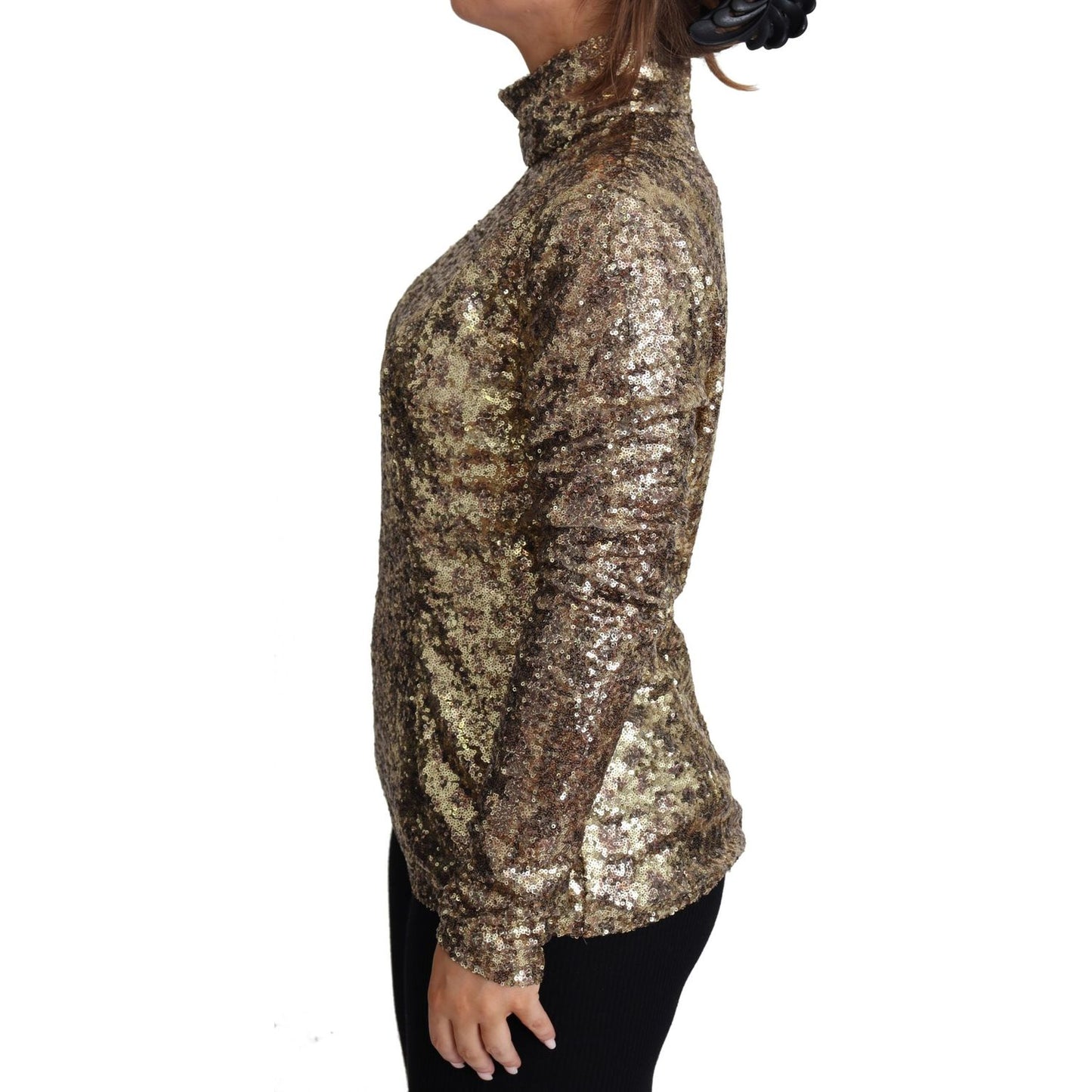 Dolce & Gabbana Brown Leopard Fit Turtleneck Sequin Sweater