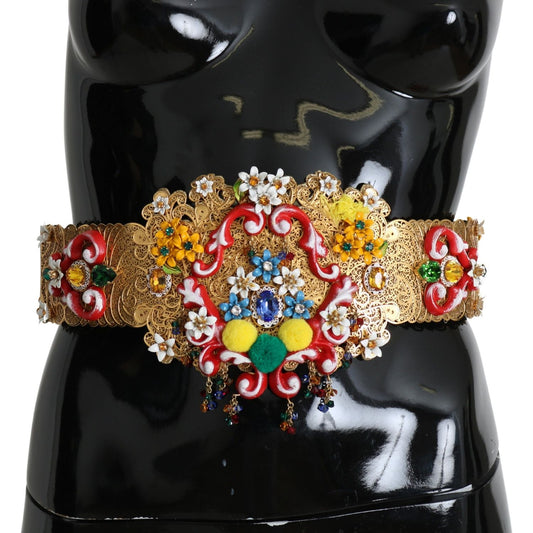Dolce & Gabbana Embellished Floral Crystal Wide Waist Golden Belt SMY100483-42