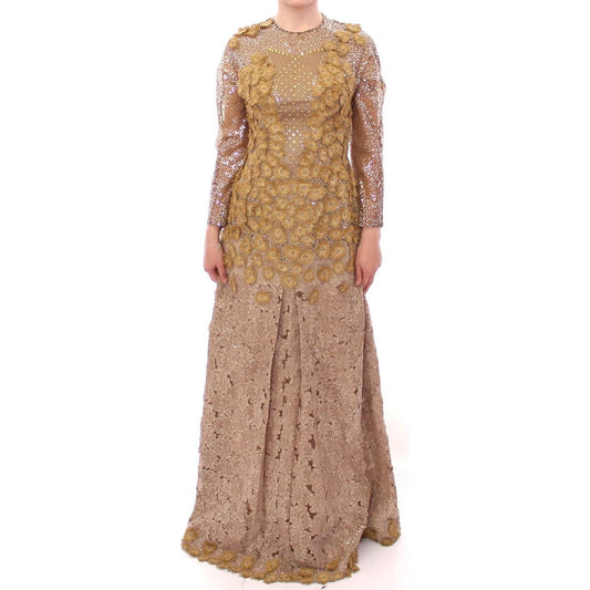 Lanre Da Silva Ajayi GOLD Long Lace Maxi Crystal Dress GSS10136-1