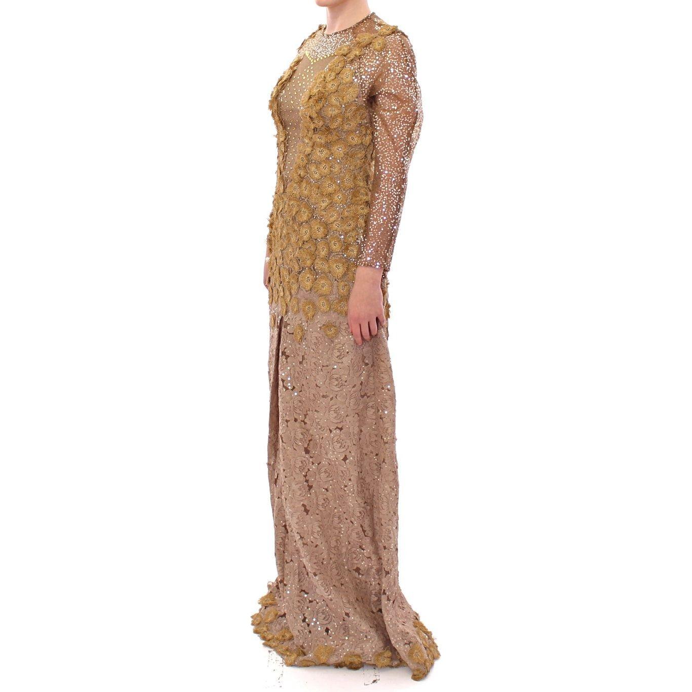 Lanre Da Silva Ajayi GOLD Long Lace Maxi Crystal Dress GSS10136-1