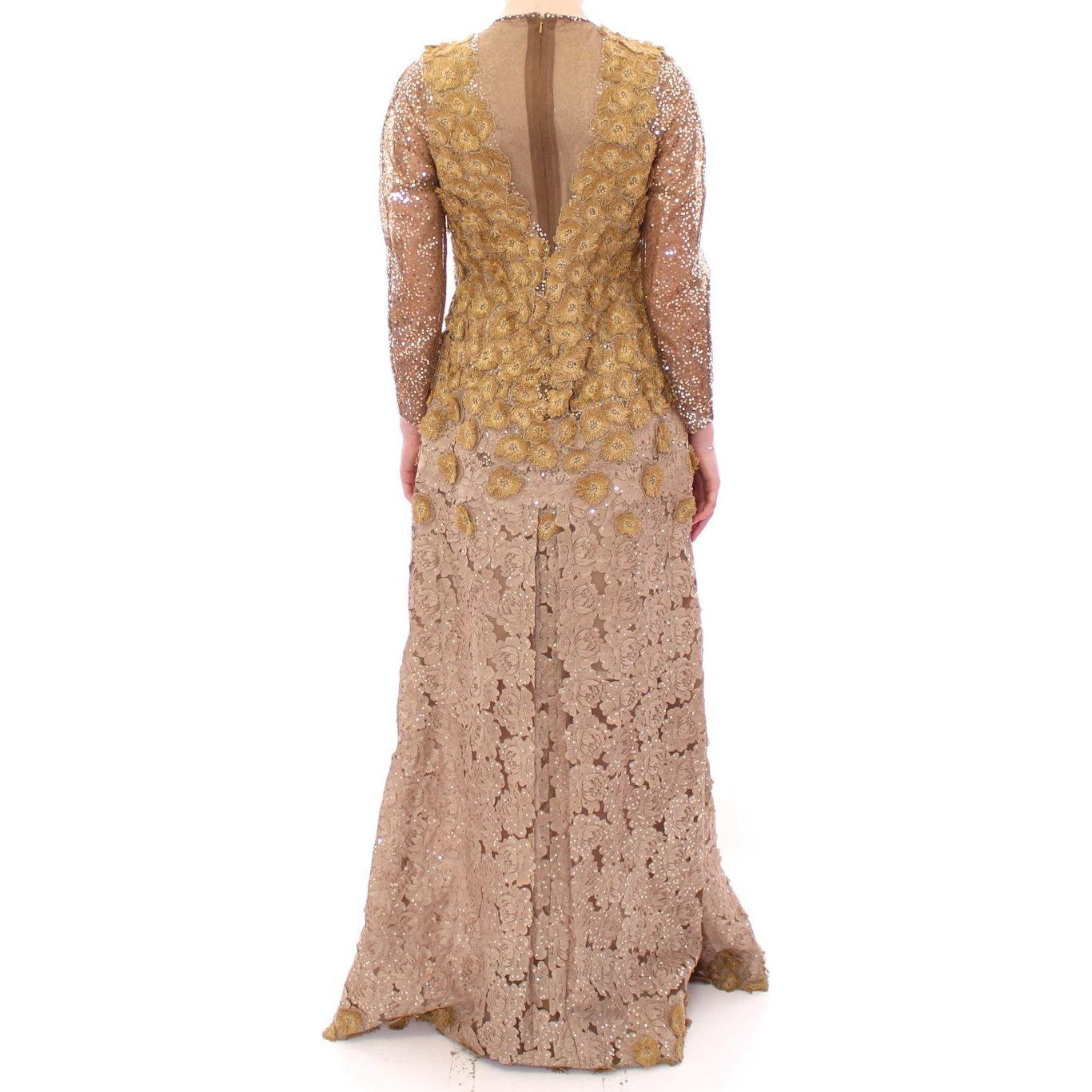 Lanre Da Silva Ajayi GOLD Long Lace Maxi Crystal Dress GSS10136-1