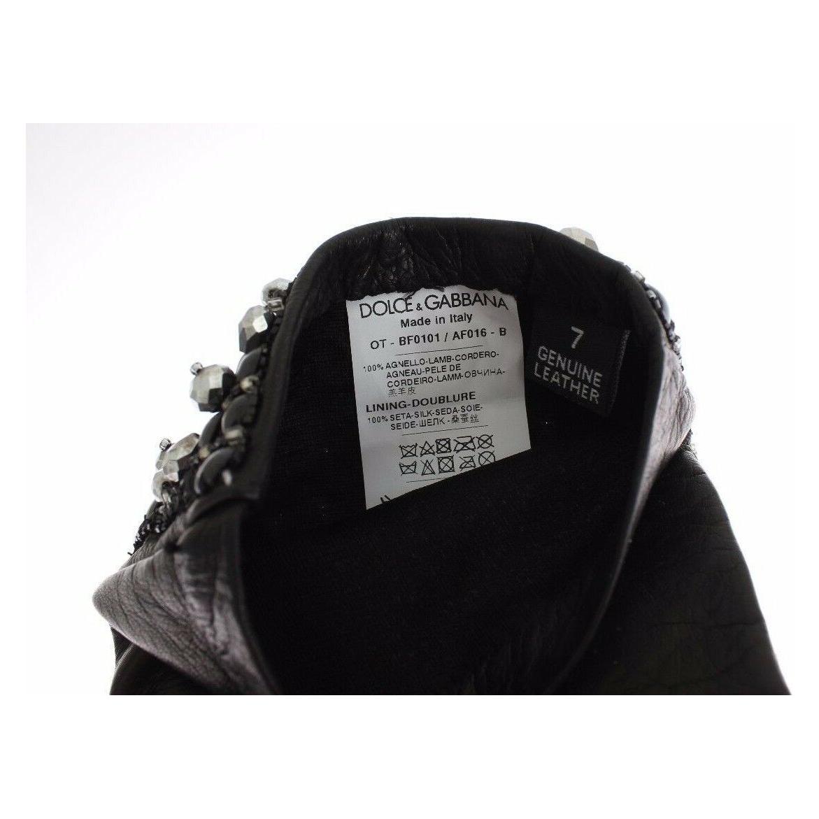 Dolce & Gabbana Black Leather Crystal Beaded Finger Free Gloves GLO020-7