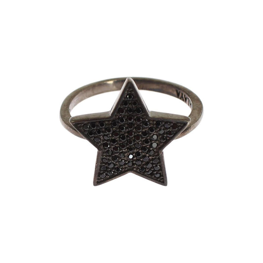Nialaya Black CZ Star 925 Silver Womens Ring SIG19096-US5