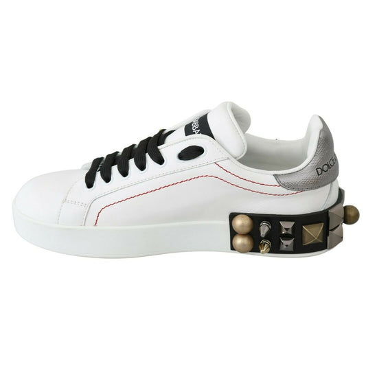 Dolce & Gabbana White Leather Crystal Roses Floral Sneakers Shoes LA6691-35