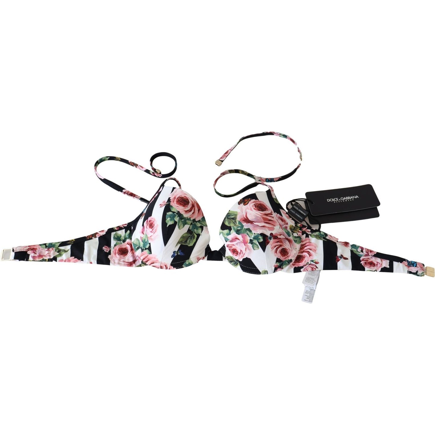 Dolce & Gabbana Multicolor Striped Rose Print Swimwear Bikini Tops BIK1352-IT1