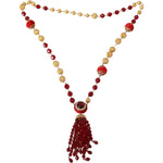 Dolce & Gabbana Gold Tone Brass Red Crystals Pendant Opera Chain Necklace SMY100547