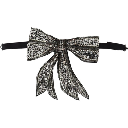Dolce & Gabbana Silver Crystal Beaded Sequined Catwalk Necklace Bowtie KRA3033