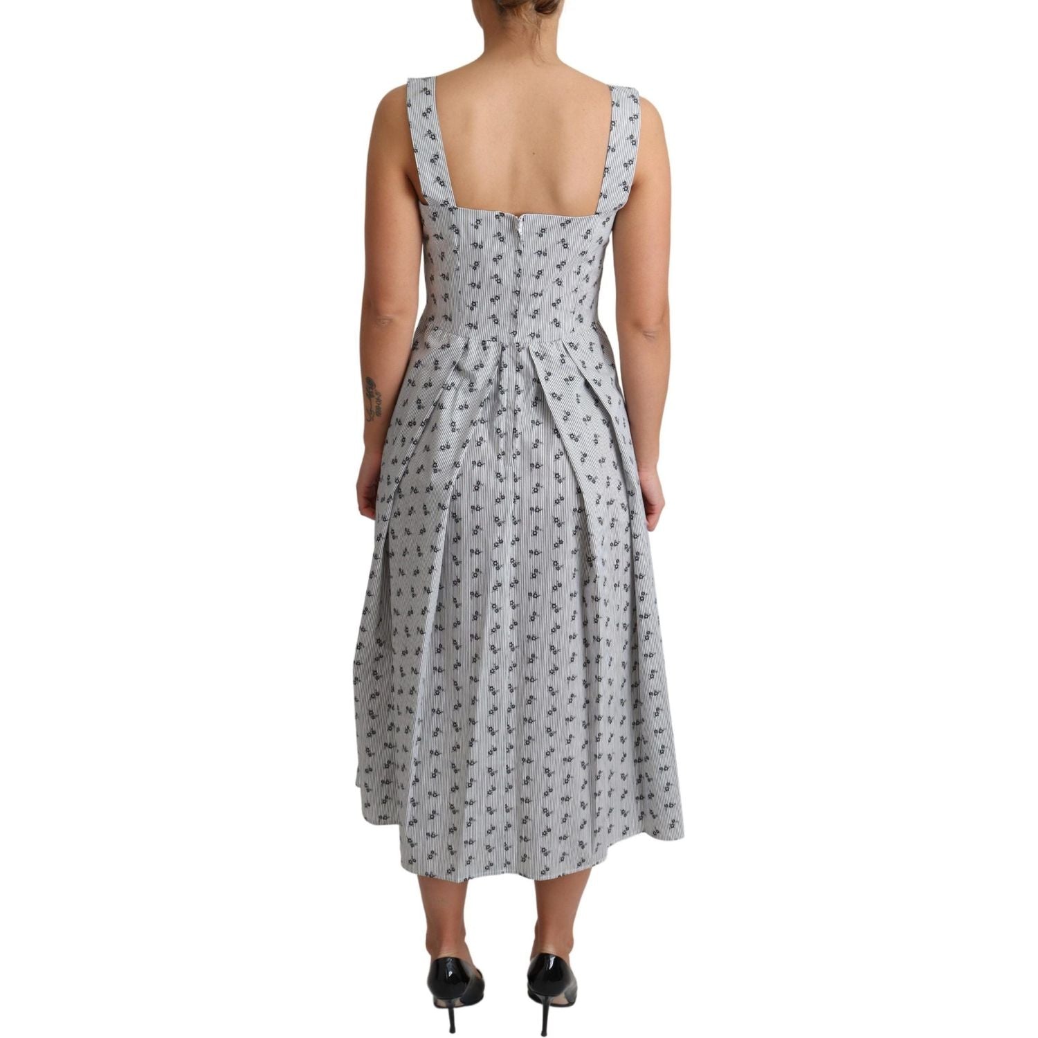 Dolce & Gabbana Blue White Floral Cotton A-Line Dress