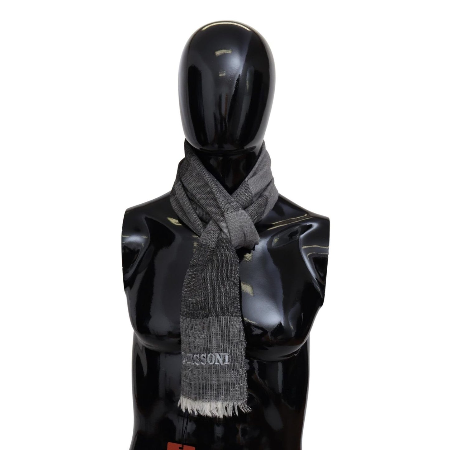 Missoni Gray Striped Wool Unisex Neck Wrap Fringes Scarf