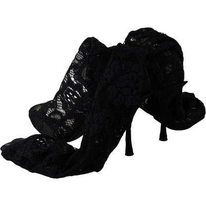 Dolce & Gabbana Black Taormina Lace Socks Boots Shoes Pumps