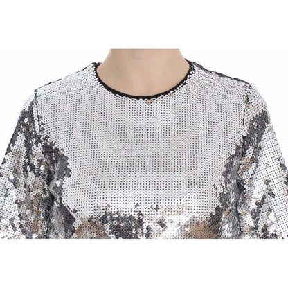 Dolce & Gabbana Silver Sequined Crewneck Blouse T-shirt Top