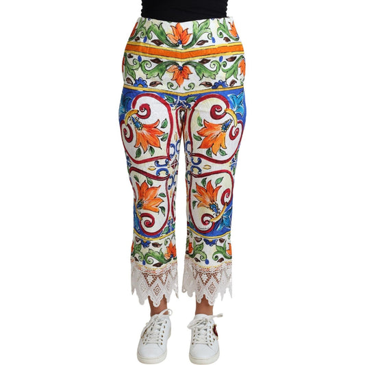 Dolce & Gabbana Multicolor Majolica Print Trouser Cotton Pants
