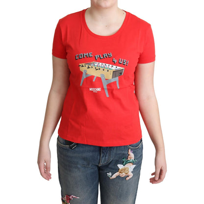 Moschino Red Cotton Come Play 4 Us Print Tops Blouse T-shirt