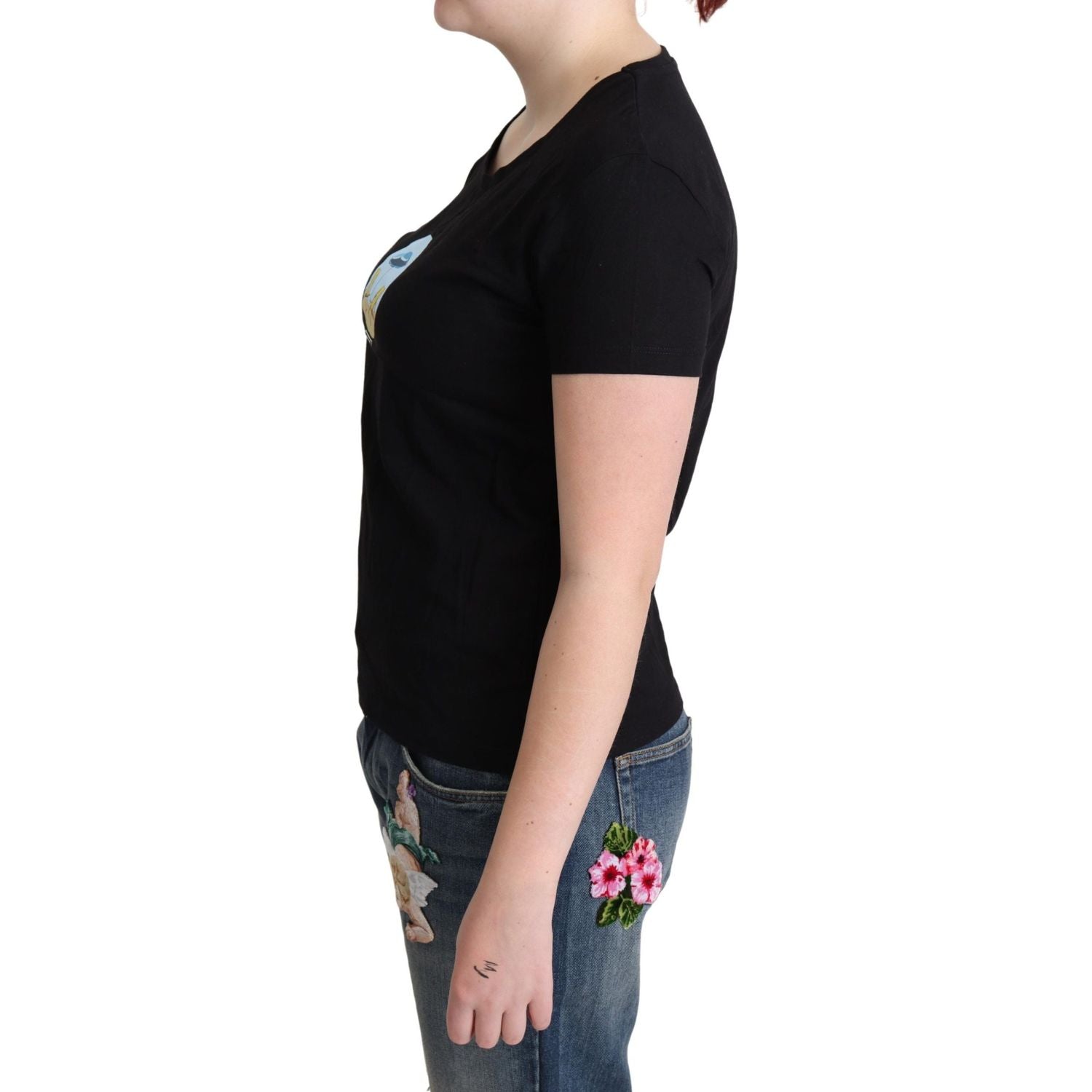 时尚黑色棉质圆领 T 恤