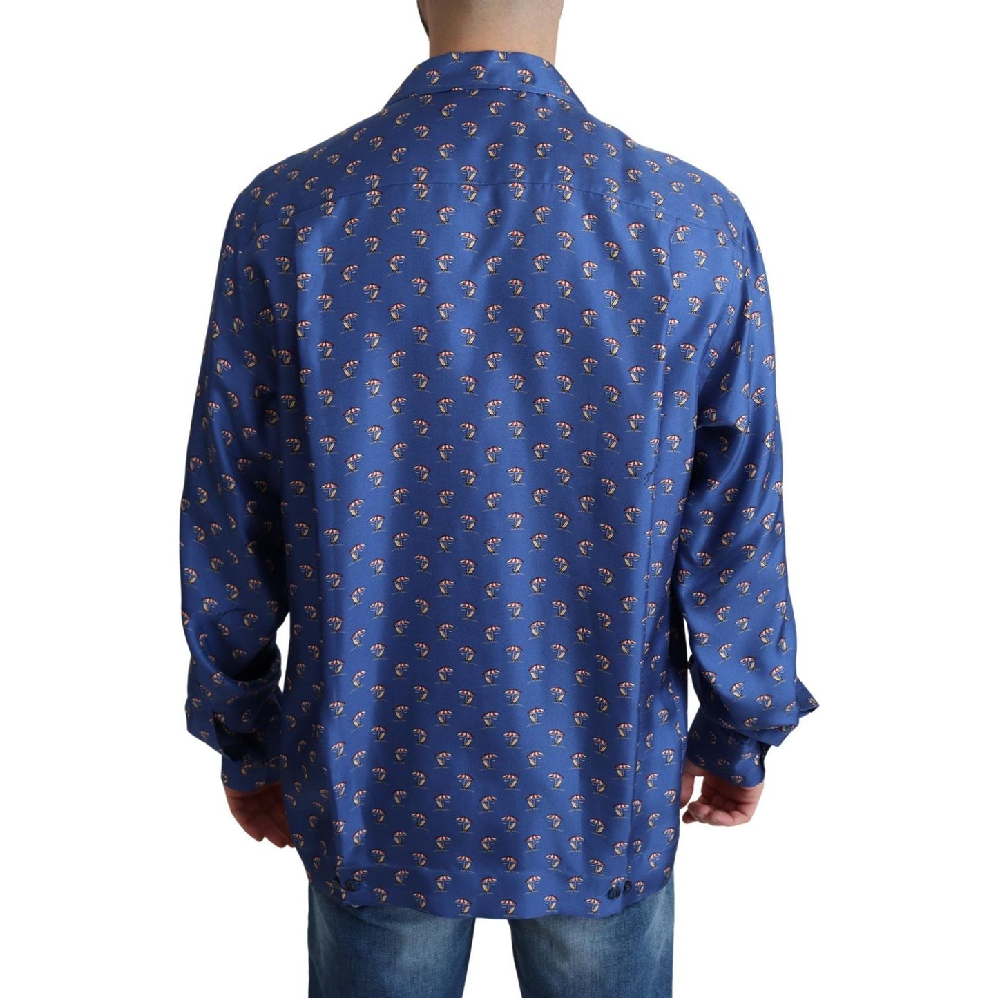 Dolce & Gabbana Blue Beach Chair Umbrella Print Silk Shirt TSH6168 -39