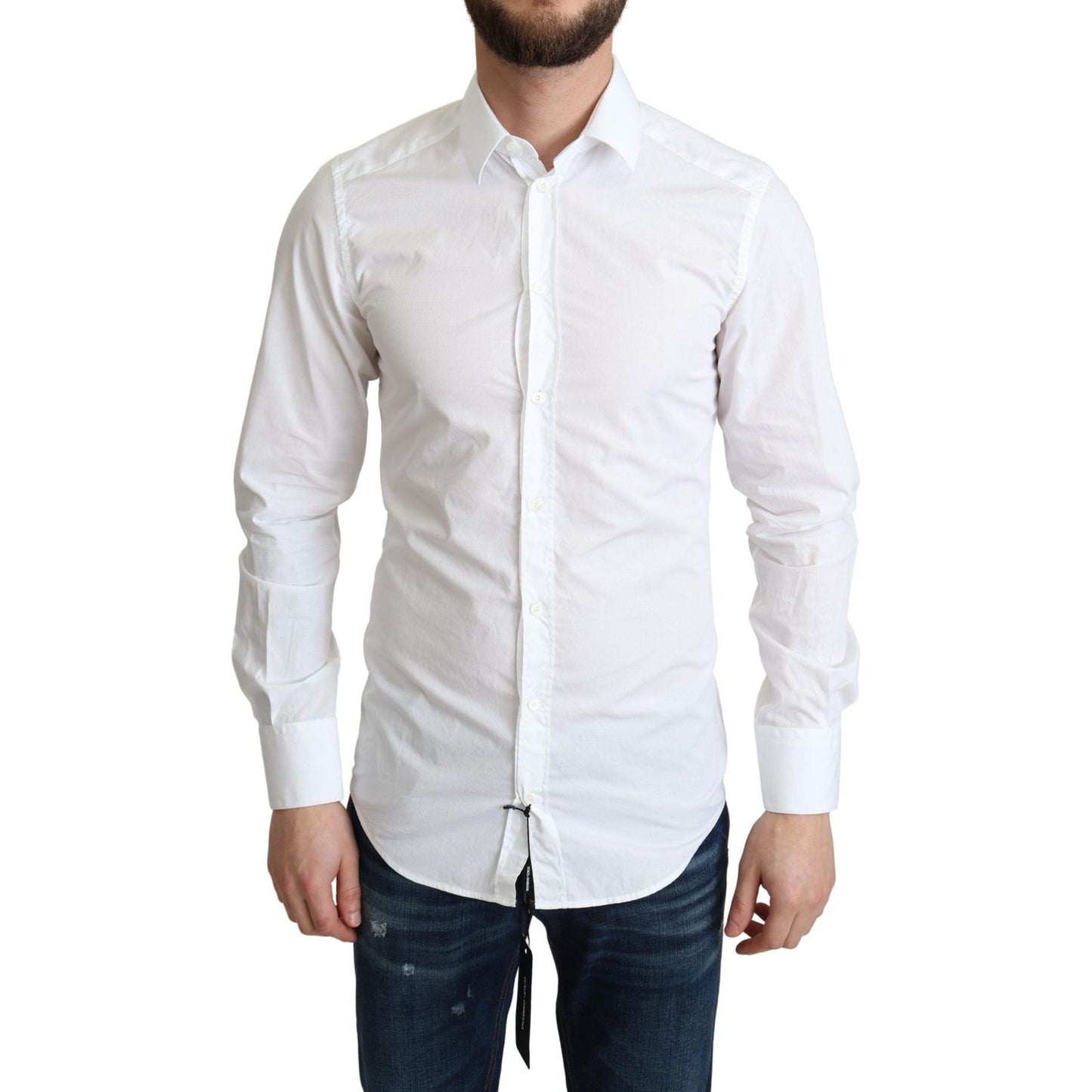 Dolce & Gabbana White Cotton Long Sleeves Men Formal Shirt TSH5903 -IT37