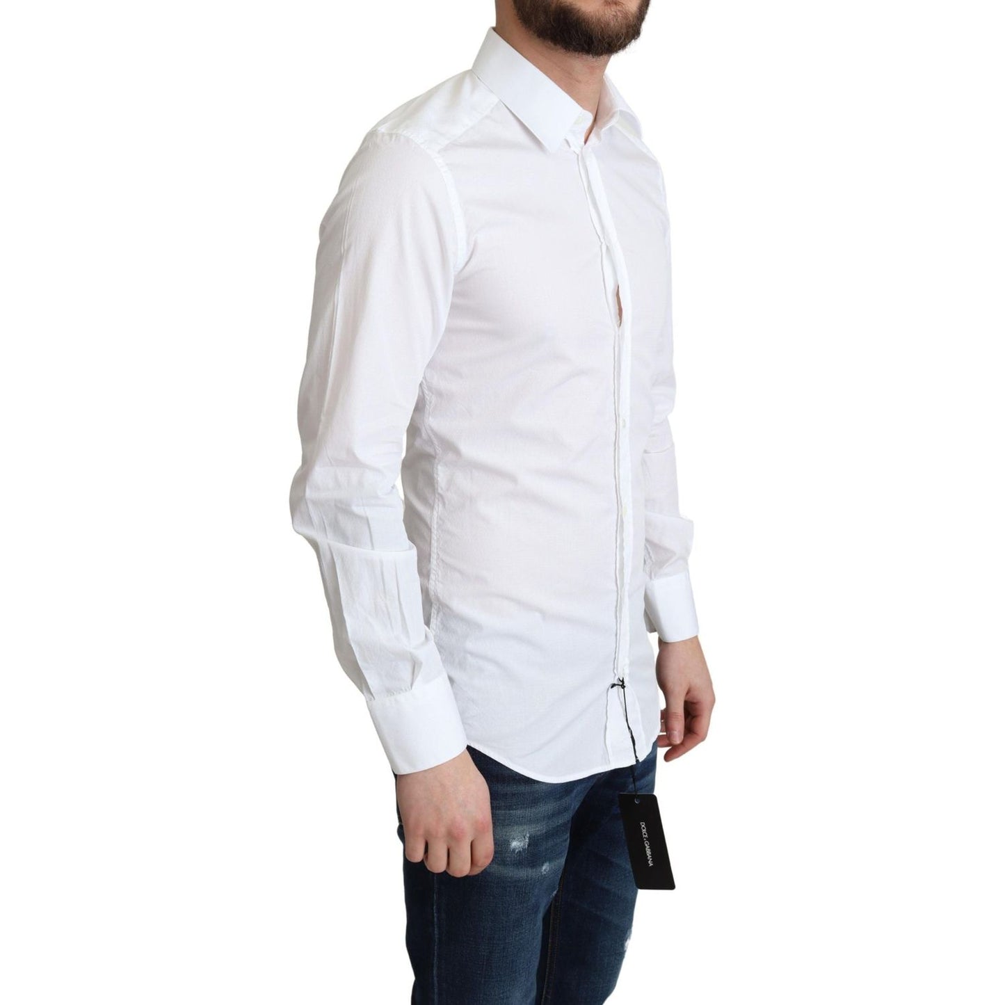 Dolce & Gabbana White Cotton Long Sleeves Men Formal Shirt TSH5903 -IT37