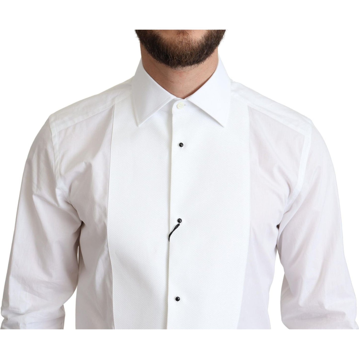 Dolce & Gabbana White Bib Cotton Poplin Men Formal Shirt TSH5932 -37