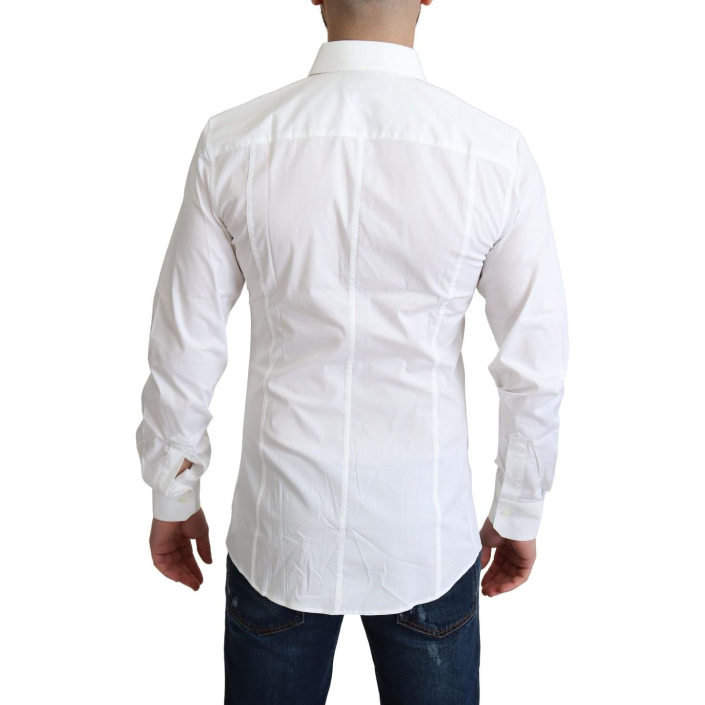 Dolce & Gabbana White Cotton Stretch Men Formal SICILIA Shirt TSH5939 -38