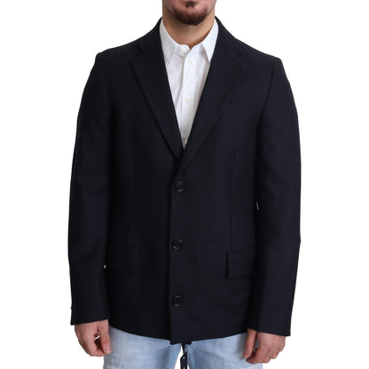 Dolce & Gabbana Dark Blue Wool Single Breasted Coat Jacket