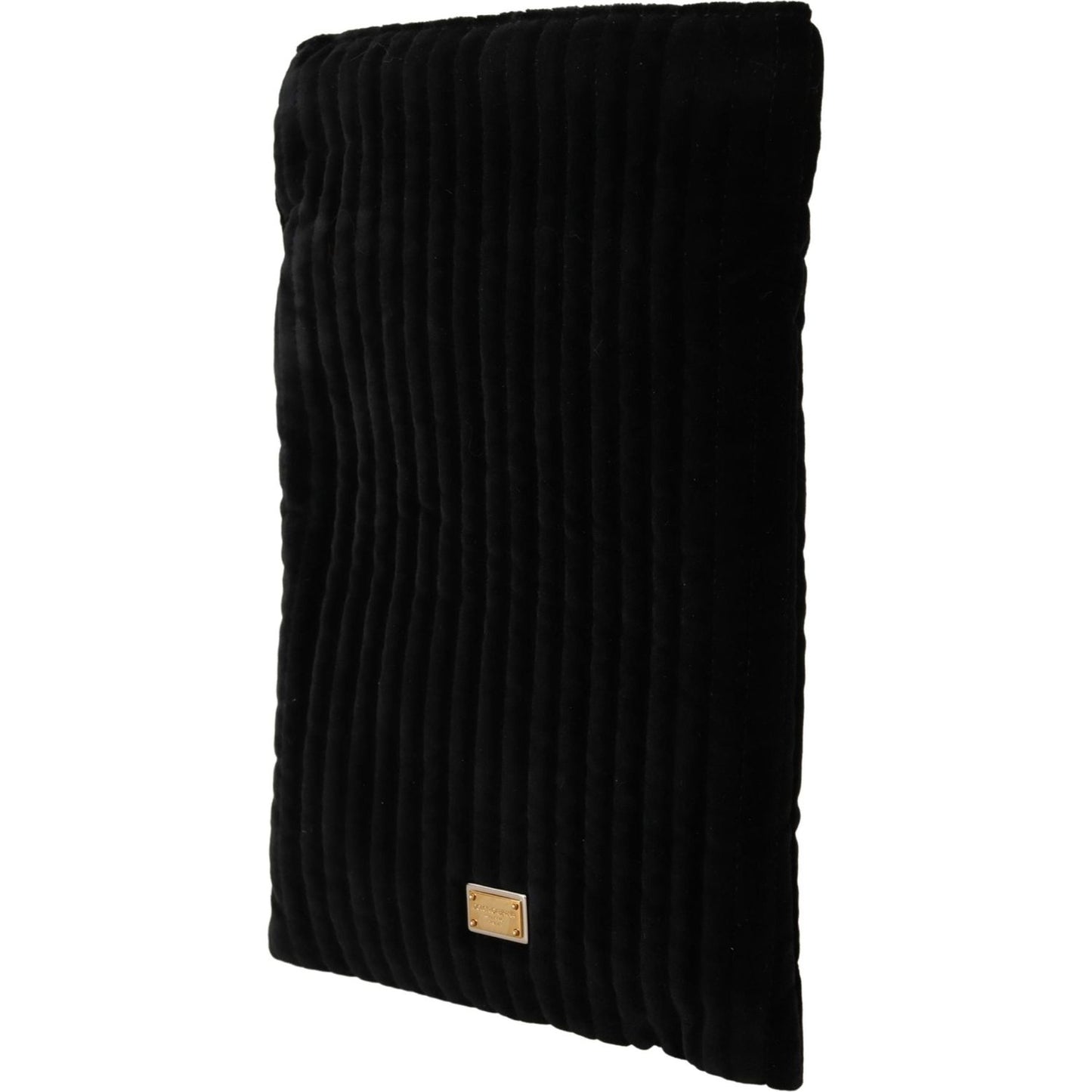 Dolce & Gabbana Black Velvet Quilt Drawstring Logo Plaque Pouch Bag VAS12537