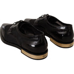 Dolce & Gabbana Black Leather Broques Sheer Wingtip Shoes LA9017-35