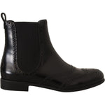 Dolce & Gabbana Black Leather Ankle High Flat Boots Shoes LA9028-35