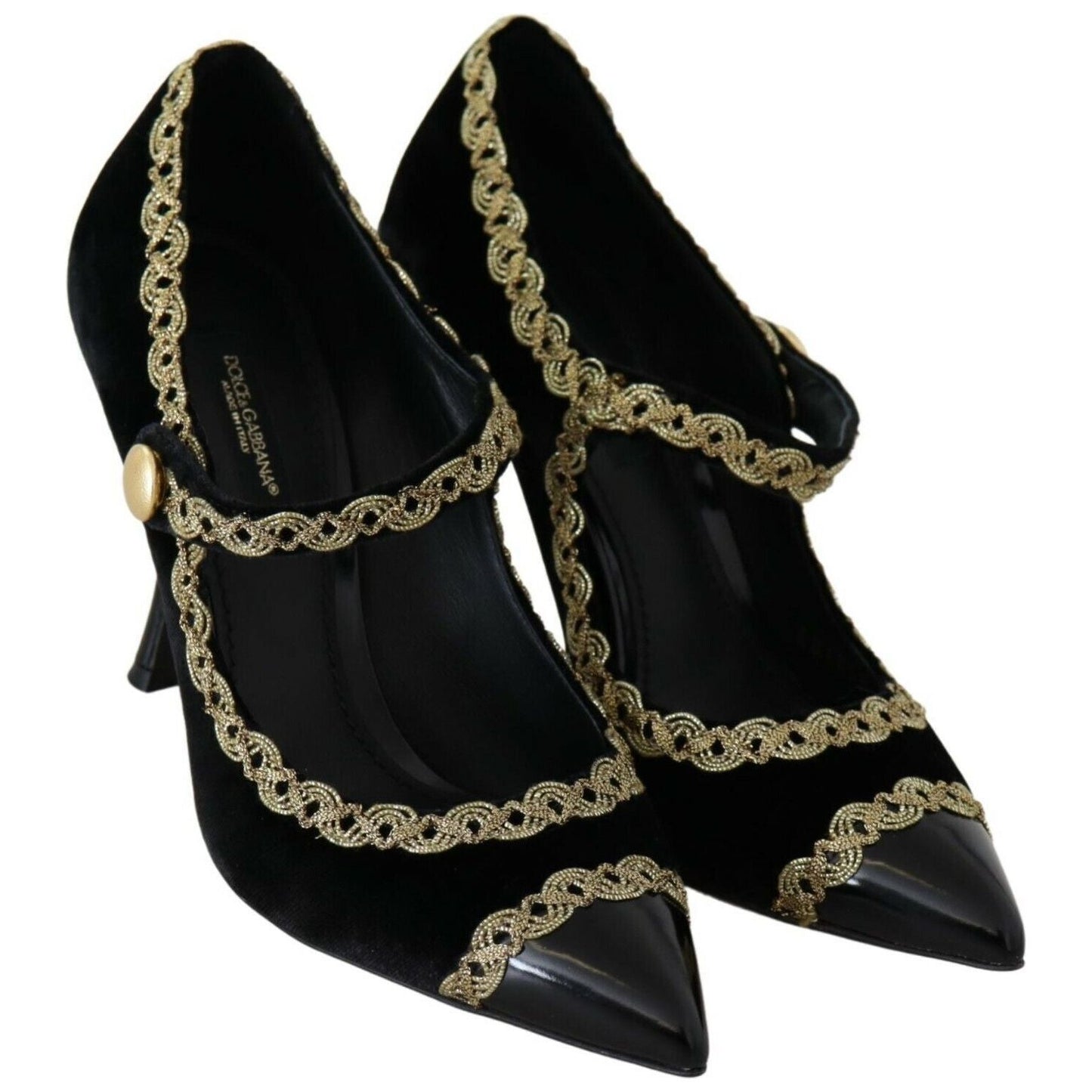 Dolce & Gabbana Black Embellished Velvet Mary Jane Pumps Shoes WOMAN PUMPS