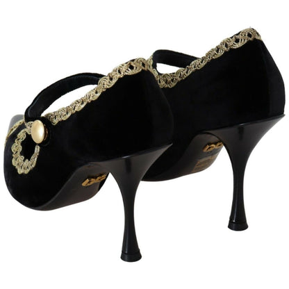 Dolce & Gabbana Black Embellished Velvet Mary Jane Pumps Shoes WOMAN PUMPS