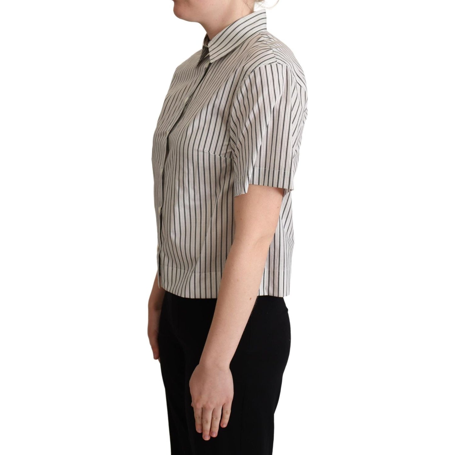 Dolce & Gabbana White Black Striped Collared Shirt Blouse Top