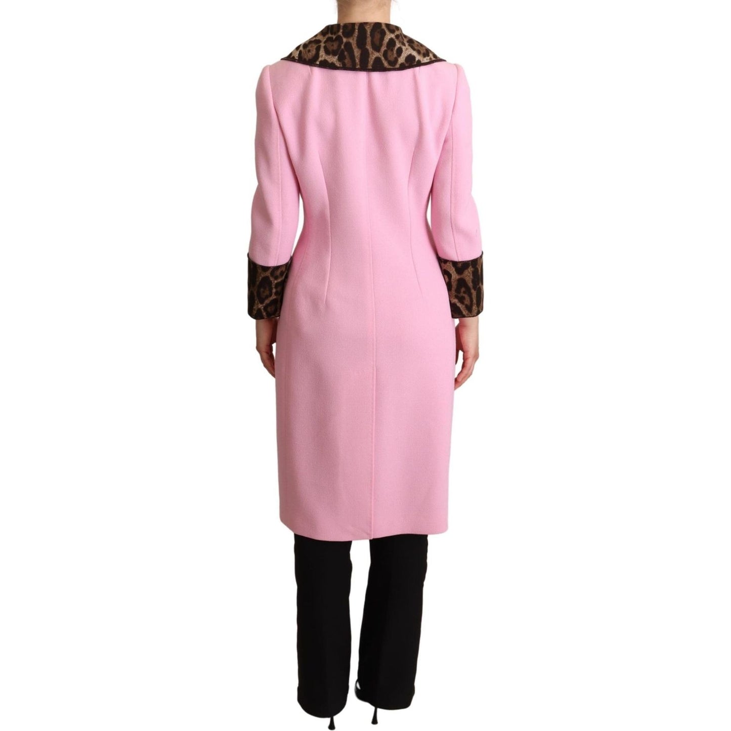 Dolce & Gabbana Pink Leopard Wool Trenchcoat Jacket
