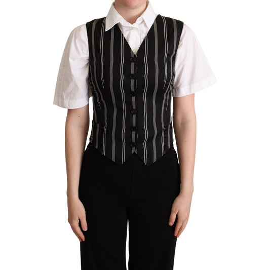 Dolce & Gabbana Black Striped Leopard Print Waistcoat Vest TSH5988 -40