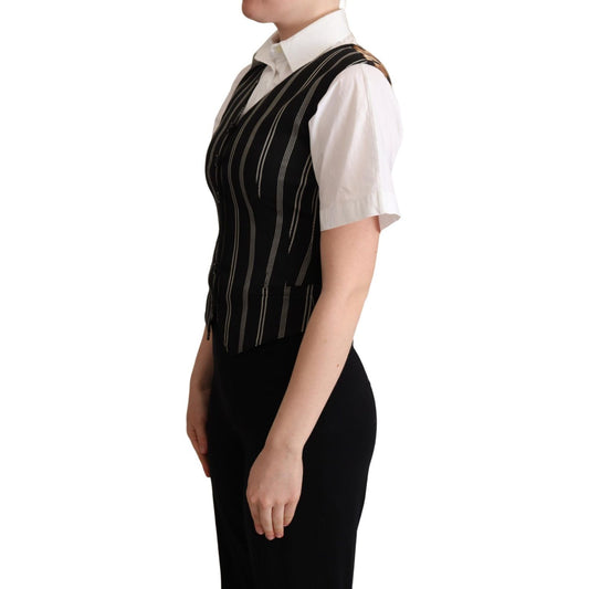 Dolce & Gabbana Black Striped Leopard Print Waistcoat Vest TSH5988 -40