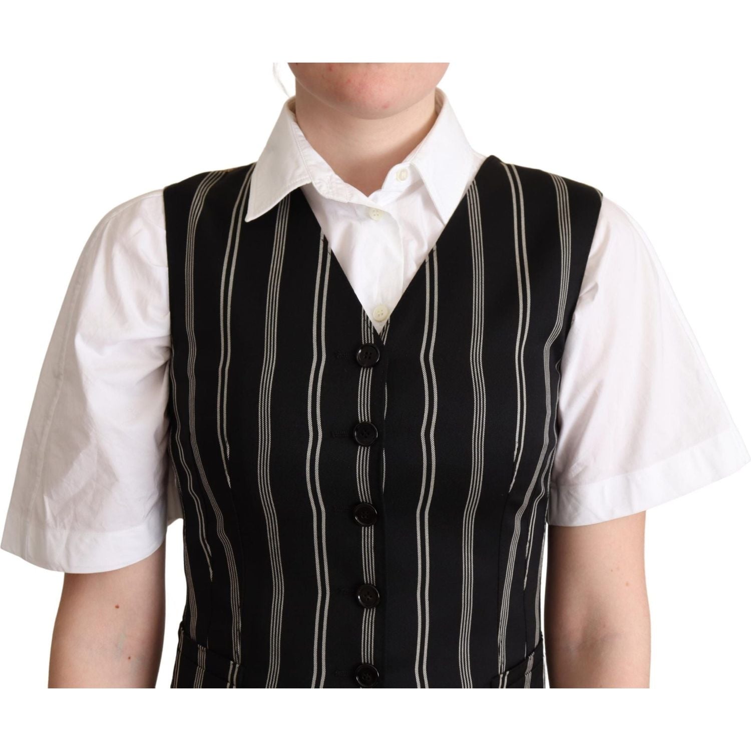 Dolce & Gabbana Black Striped Leopard Print Waistcoat Vest