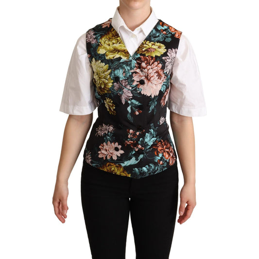 Dolce & Gabbana Black Jacquard Floral Waistcoat Vest TSH5994 -38