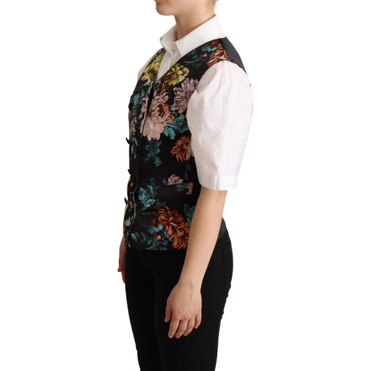 Dolce & Gabbana Black Jacquard Floral Waistcoat Vest TSH5994 -38