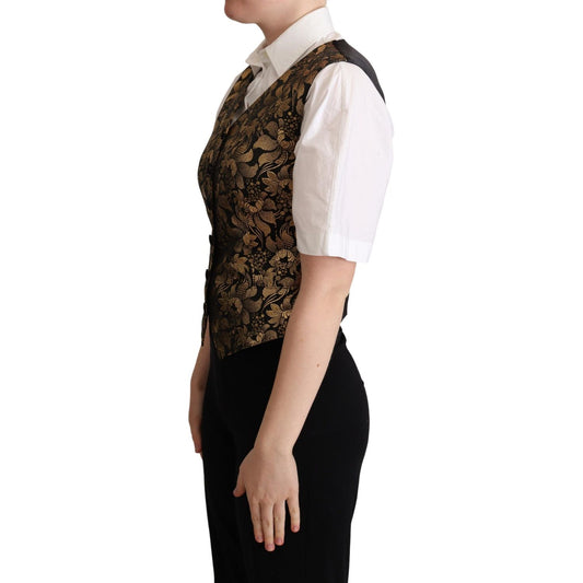 Dolce & Gabbana Black Gold Jacquard Silk Waistcoat Vest TSH6001-42