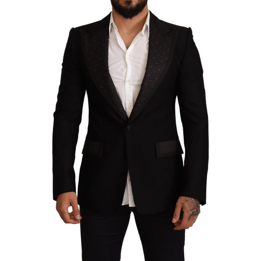 Dolce & Gabbana Black Wool Slim Fit Coat Blazer Jacket